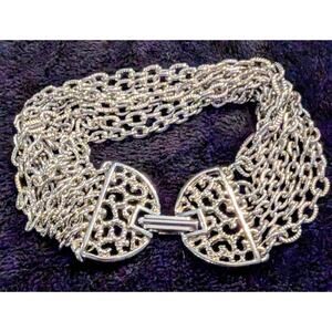 VTG Stamped Celebrity 8 Strand Silver Tone Chain Bracelet Fold Over Clasp 7.5 in